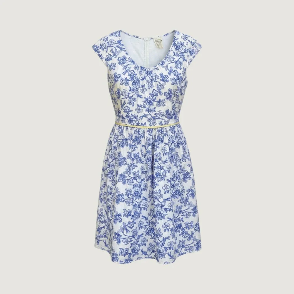 Matilda Jane Womens Blue White Floral Toile Linen Blend Dress Size 8 AD17409